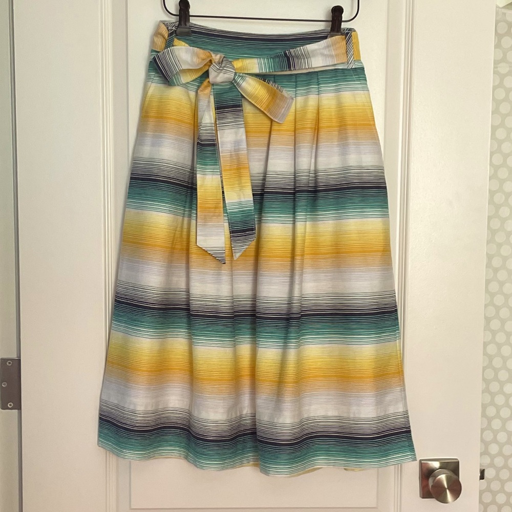 Gap Yellow Green Navy Striped Full Skirt